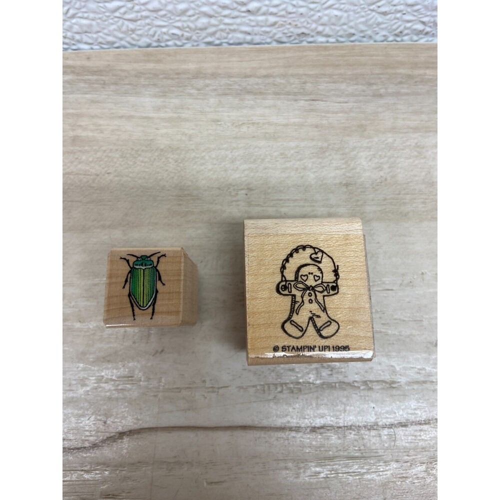 Set Of 2 Mixed Brands Beetle And Gigerbread Man Wood Mounted Rubber Stamps
